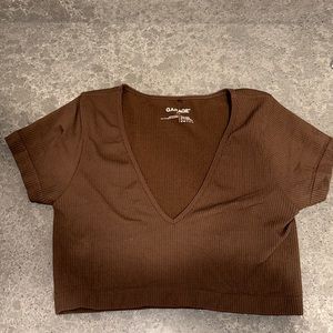 Brown short sleeve crop top